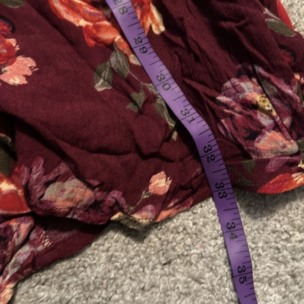 Altard State Burgundy Floral‎ Ruffle Lace Sleeve Tunic Dress Size L - Picture 8 of 8
